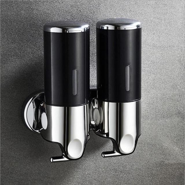 prosfalt 2 Chamber Wall Mounted Bathroom Shower Pump Dispenser and Organizer-Holds Shampoo, Soap, Conditioner, Shower Gel, for Bathroom Kitchen Hotel (Black 2 Chamber)