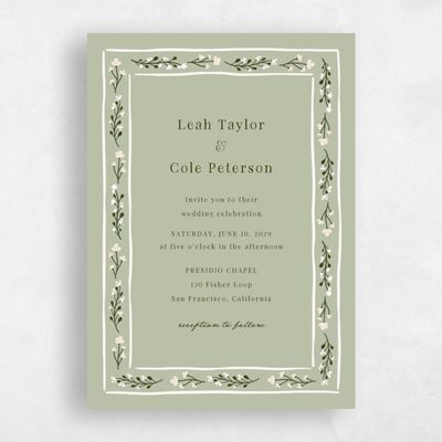 Olive Sage, Green Wedding Invitation - Maeva Portrait