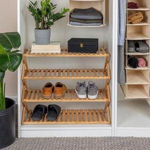 Household Essentials Bamboo 4-Tier Folding Shoe Rack