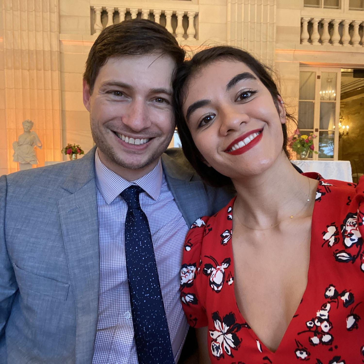at the rehearsal dinner for Blair & Landon's wedding in Newport, RI. (we both got ready in the airport bathroom — not too shabby, eh?)
