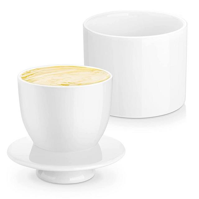 LOVECASA Butter Crock, Ceramic French Butter Dish with Lid for Countertop, Farmhouse Butter Keeper with Water Line, Perfect for West or East Coast Butter - Fresh and Spreadable, White