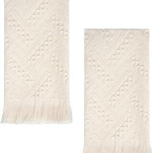 Luxury Decorative Hand Towels Bathroom: 2 Packs 14X30 100% Cotton Turkish Absorbent Soft Face Towel Set for Boho Bathroom Decor Kitchen Hotel Spa Farmhouse Guest Tea Gift (Cream White, 14"x30")