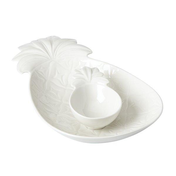 British Colonial Carved White Pineapple Chip & Dip Tray