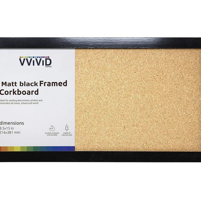 VViViD Cork Bulletin Board (Black Framed - 8.5" x 15")