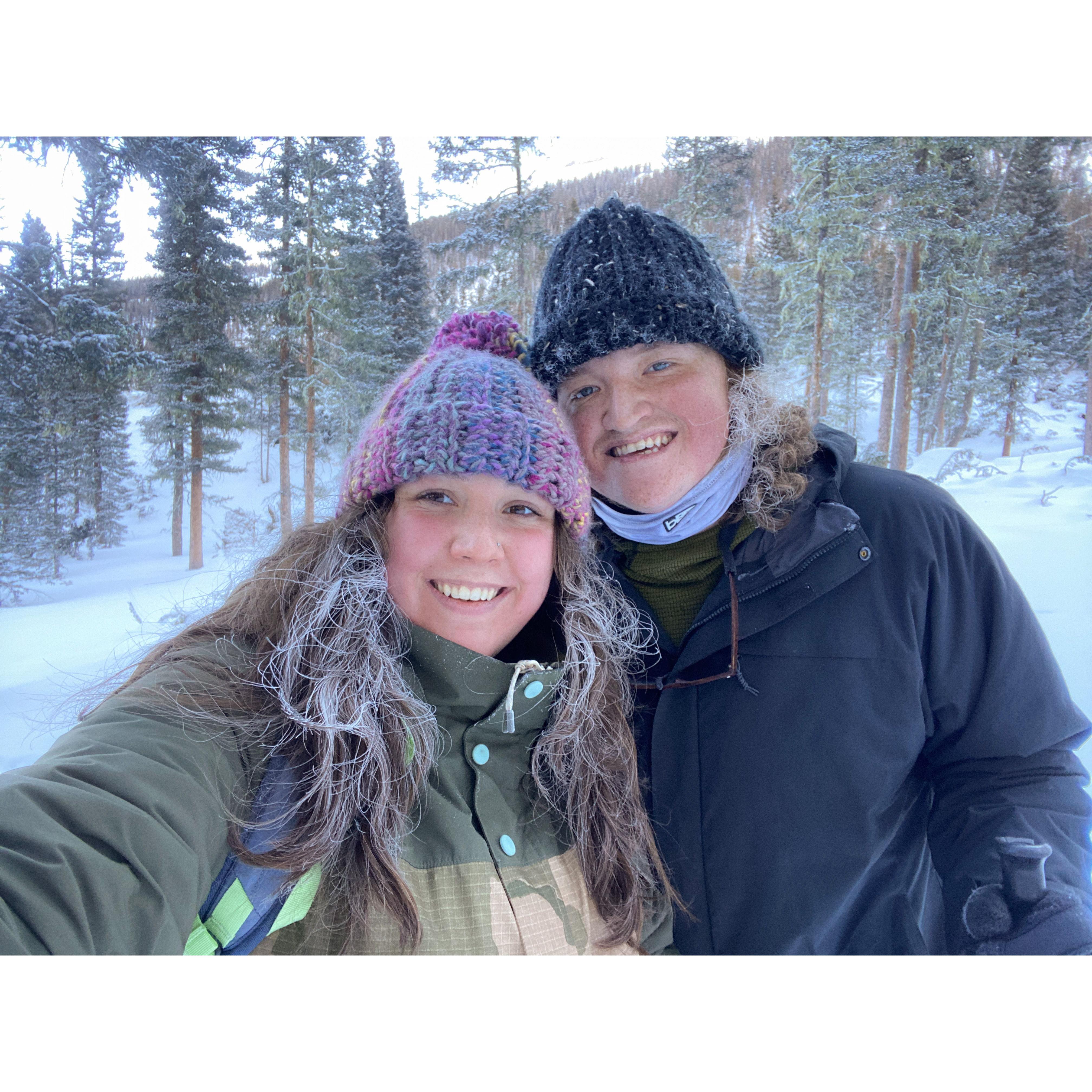 Our frozen hair on a snowshoeing trip in Taos