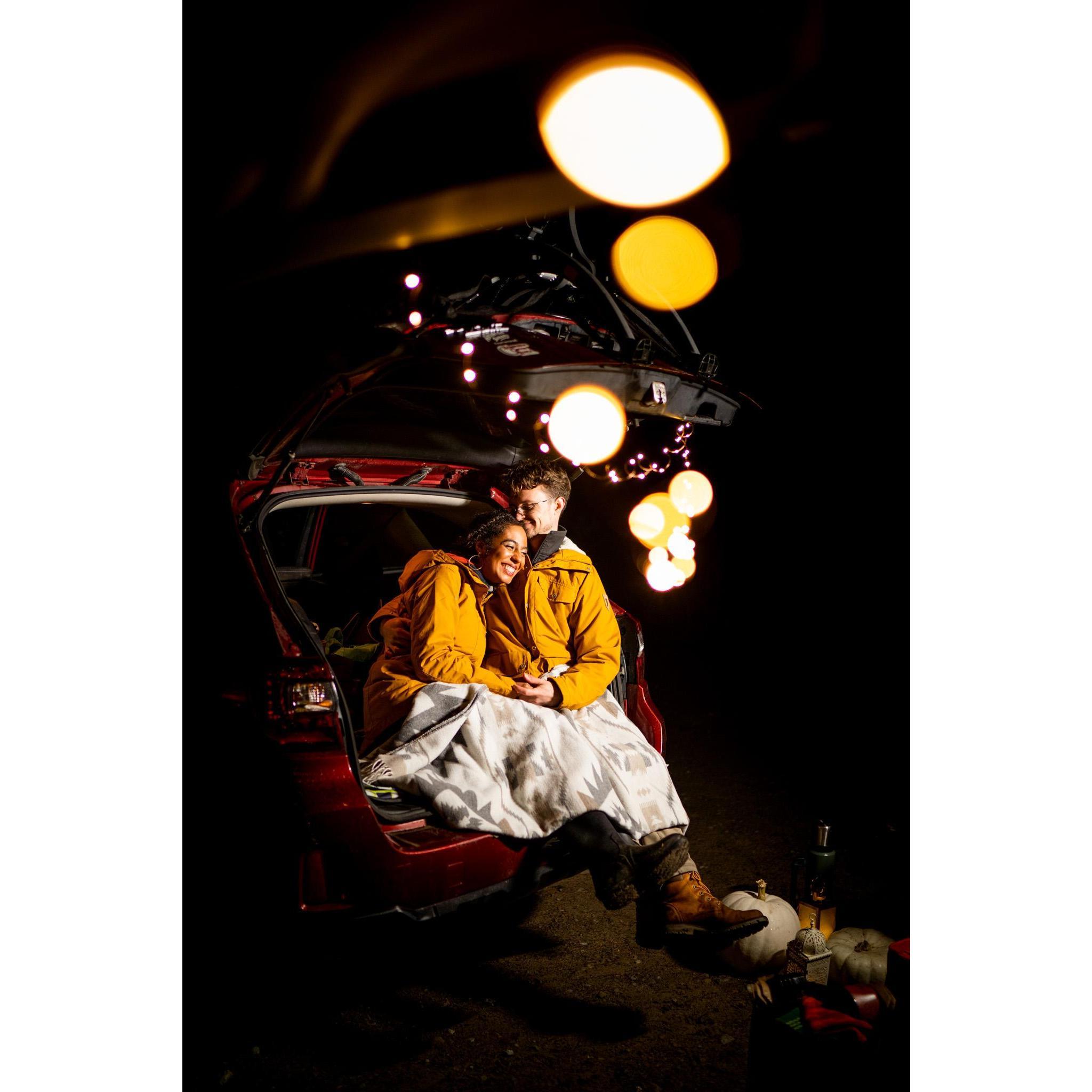 Clam chowder in the back of a Subaru with matching paddington jackets? Yeah, this is right.