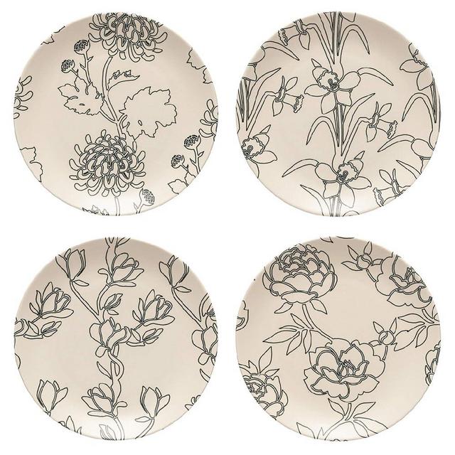 Costa Nova Set of 4 Ceramic Stoneware 8'' Salad Dessert Plates - Elements Collection, Flora | Microwave & Dishwasher Safe Dinnerware | Food Safe Glazing | Restaurant Quality Tableware