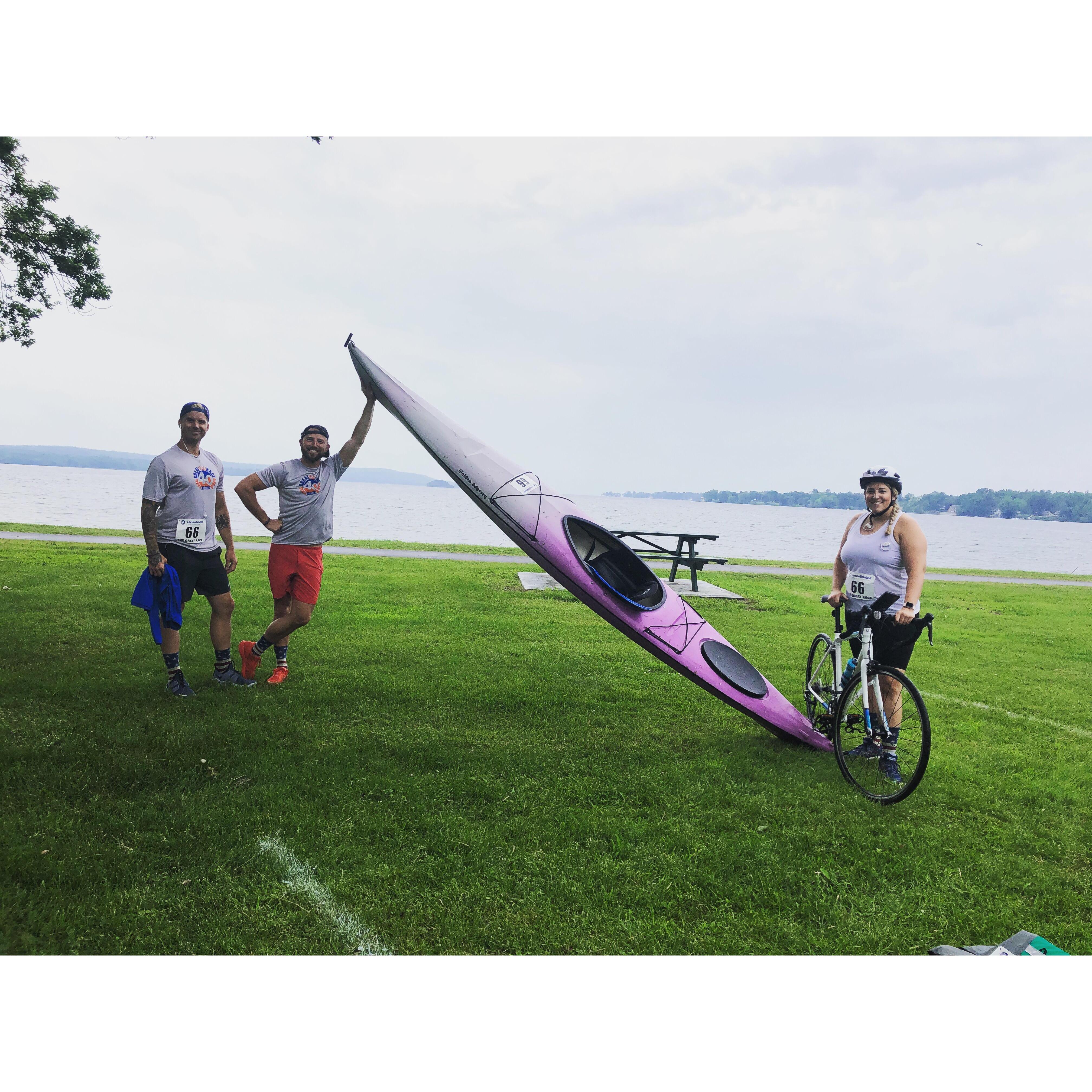 Ryan, Isaac, and cousin Hannah, conquer the St. Albans, Vermont, Triathlon.