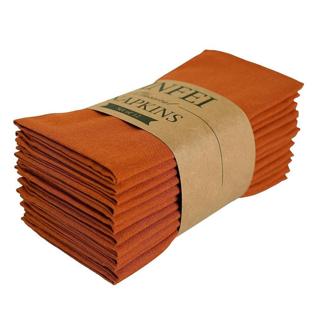INFEI Solid Color Linen Blended Thin Dinner Cloth Napkins - Set of 12 (40 x 40 cm) - for Events & Home Use (Terra Cotta)