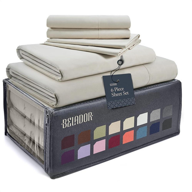 BELADOR Silky Soft Full Sheet Set - Luxury 6 Piece Bed Sheets for Full Size Bed, Secure-Fit Deep Pocket Sheets with Elastic, Breathable Hotel Sheets and Pillowcase Set, Wrinkle Free Oeko-Tex Sheets
