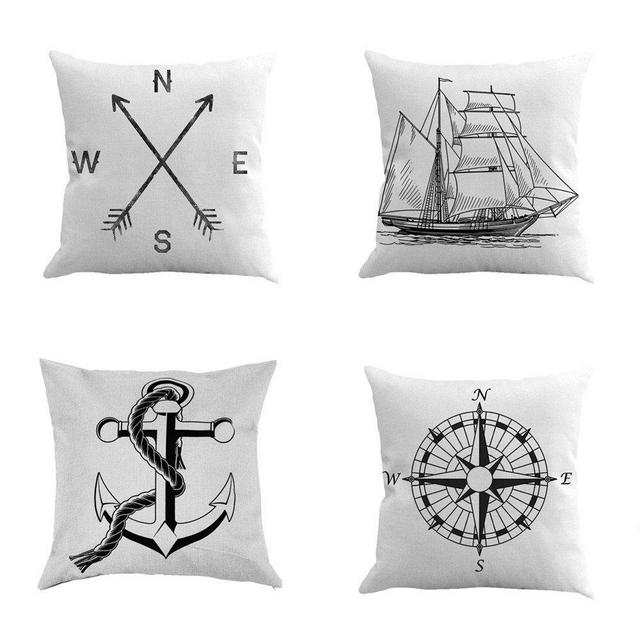 Leaveland Compass Arrow Ship Anchor Set of 4 18x18 Inch Cotton