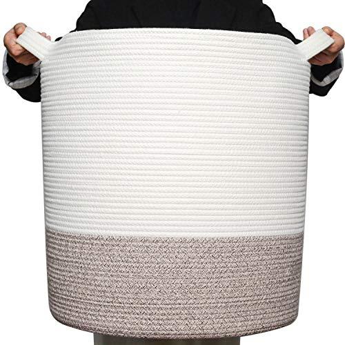 MINTWOOD Design XXXLarge 20" x 18" Decorative Woven Cotton Rope Basket, Tall Laundry Basket/Hamper, Blanket Basket for Living Room, Storage Baskets with Handles for Toys, Throws, Pillows, and Towels
