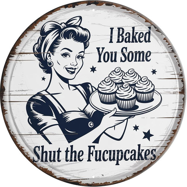 AWISZZZ Shut Up Cupcakes Metal Sign 8x8in Round Funny Plaque for Bakery Kitchen Wall Decor Baker Gift