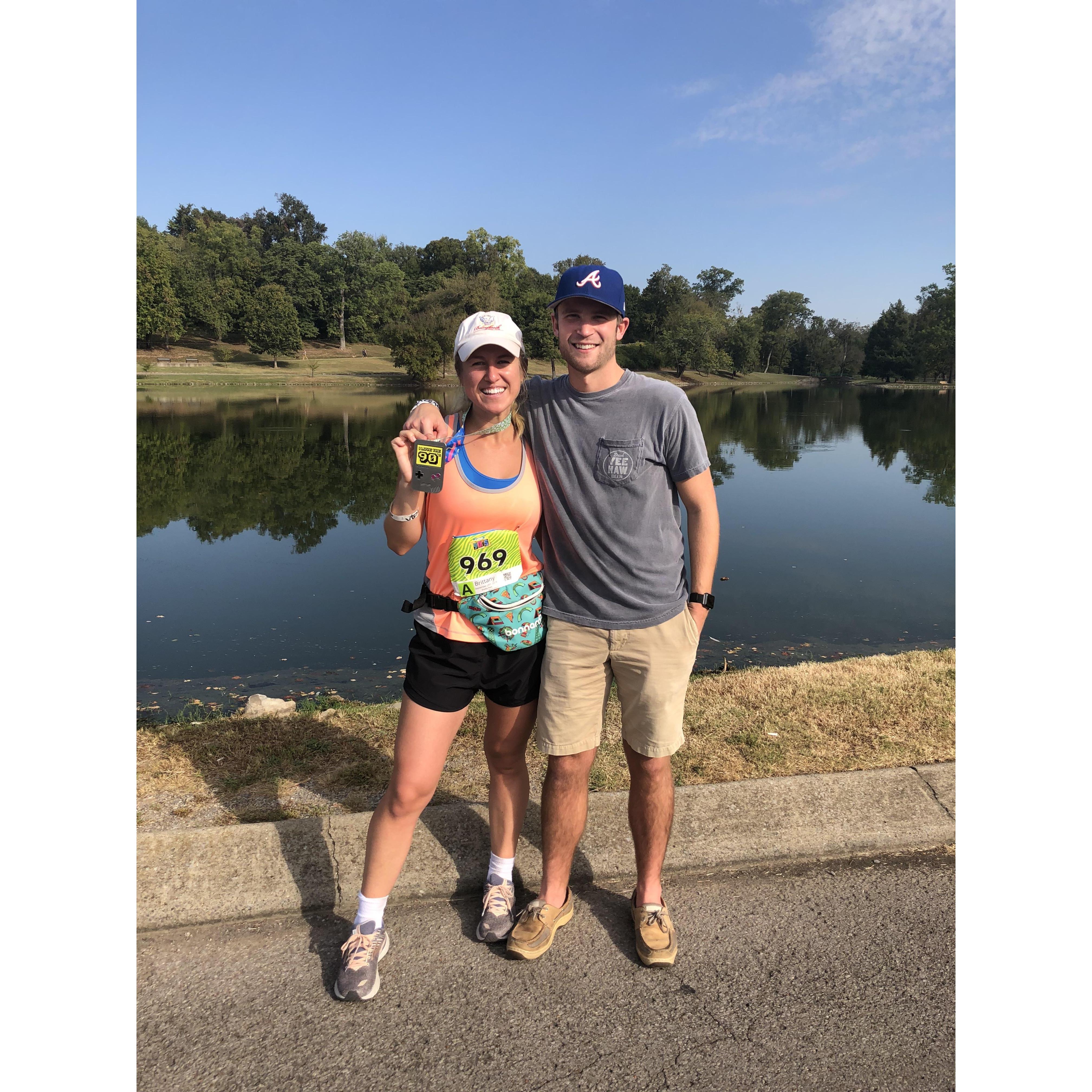 Brittany's old roommate Jessica (bridesmaid) was in town and per usual, they did a race. Teran had like 20 minutes before he had to take off for Atlanta for work, but he came to the finish to meet her