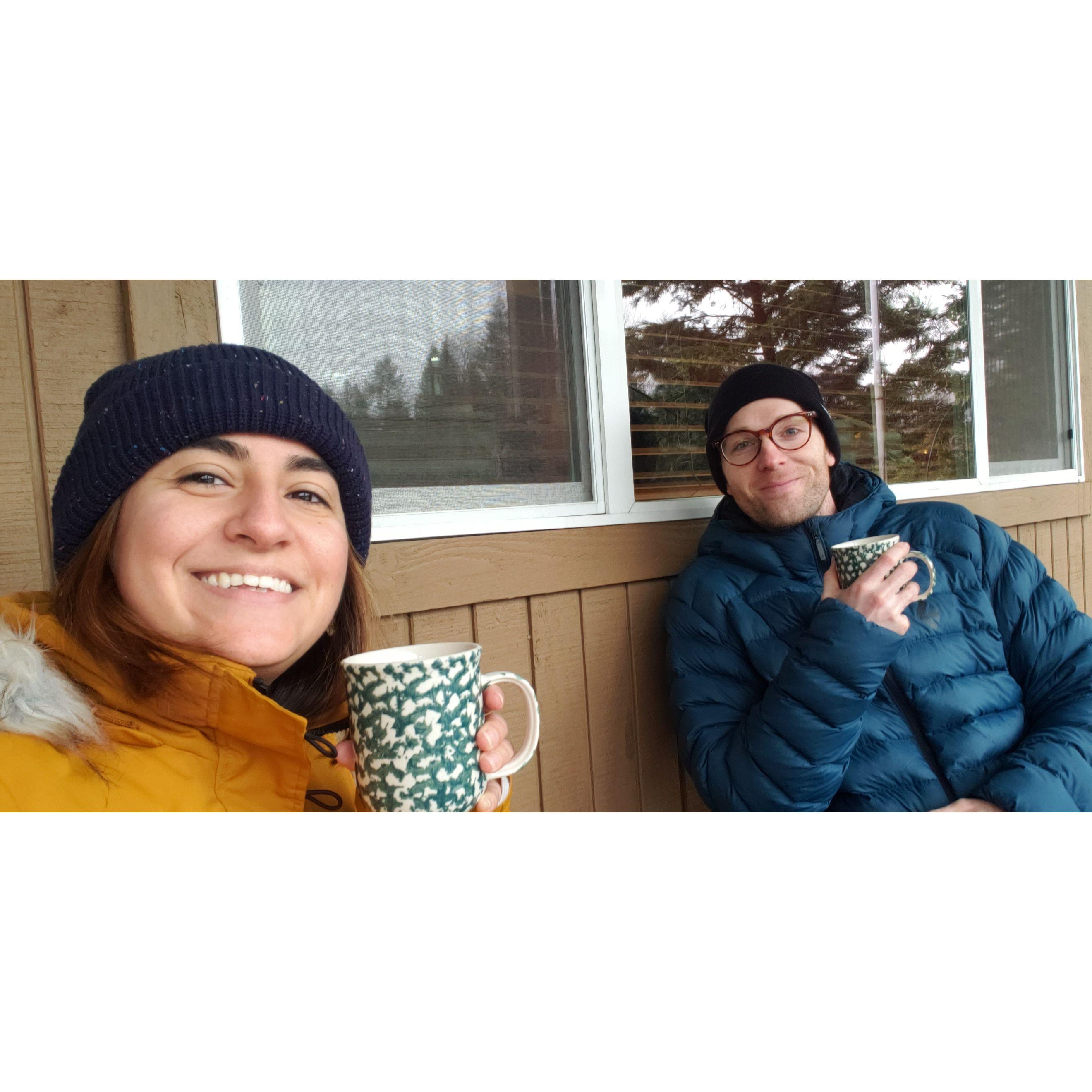 Morning coffee in a cozy cabin near the South Fork Skykomish River -  December 2021