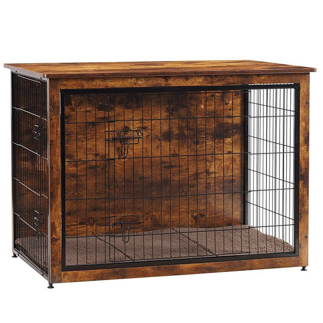 DWANTON Dog Crate Furniture with Cushion, Wooden Dog Crate with Double Doors, Dog Furniture, Indoor Dog Kennel for Small/Medium/Large Dog，End Table