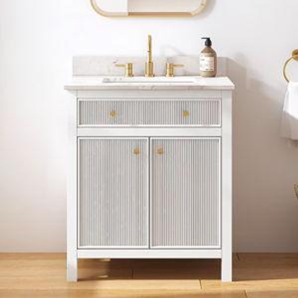 allen + roth Sandbanks 30-in White Undermount Single sink Bathroom Vanity with White Engineered stone Top
