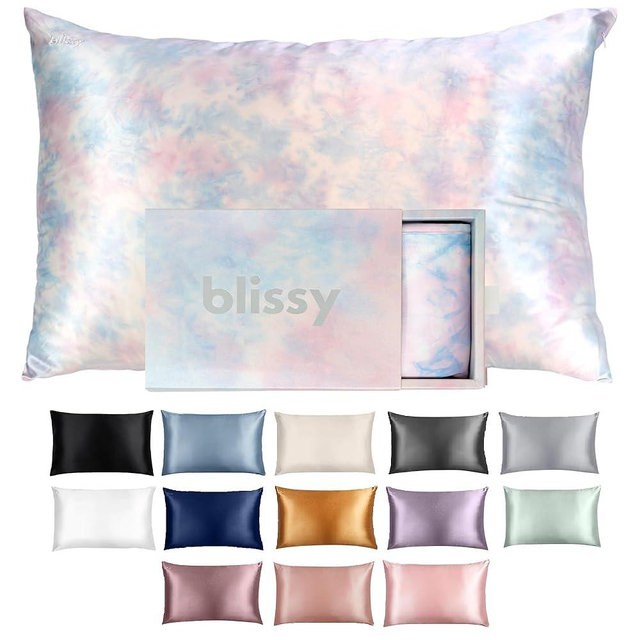 Blissy Silk Pillowcase - 100% Pure Mulberry Silk - 22 Momme 6A High-Grade Fibers - Silk Pillow Cover for Hair & Skin - Regular, Queen & King with Hidden Zipper (Standard, Tie Dye)