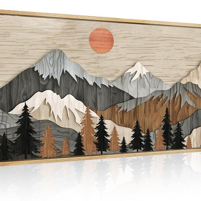 ANHUIB Framed Mountain Wall Art for Bedroom Living Room Office Decor Wood Mountain Print Artwork 20x40 Inch