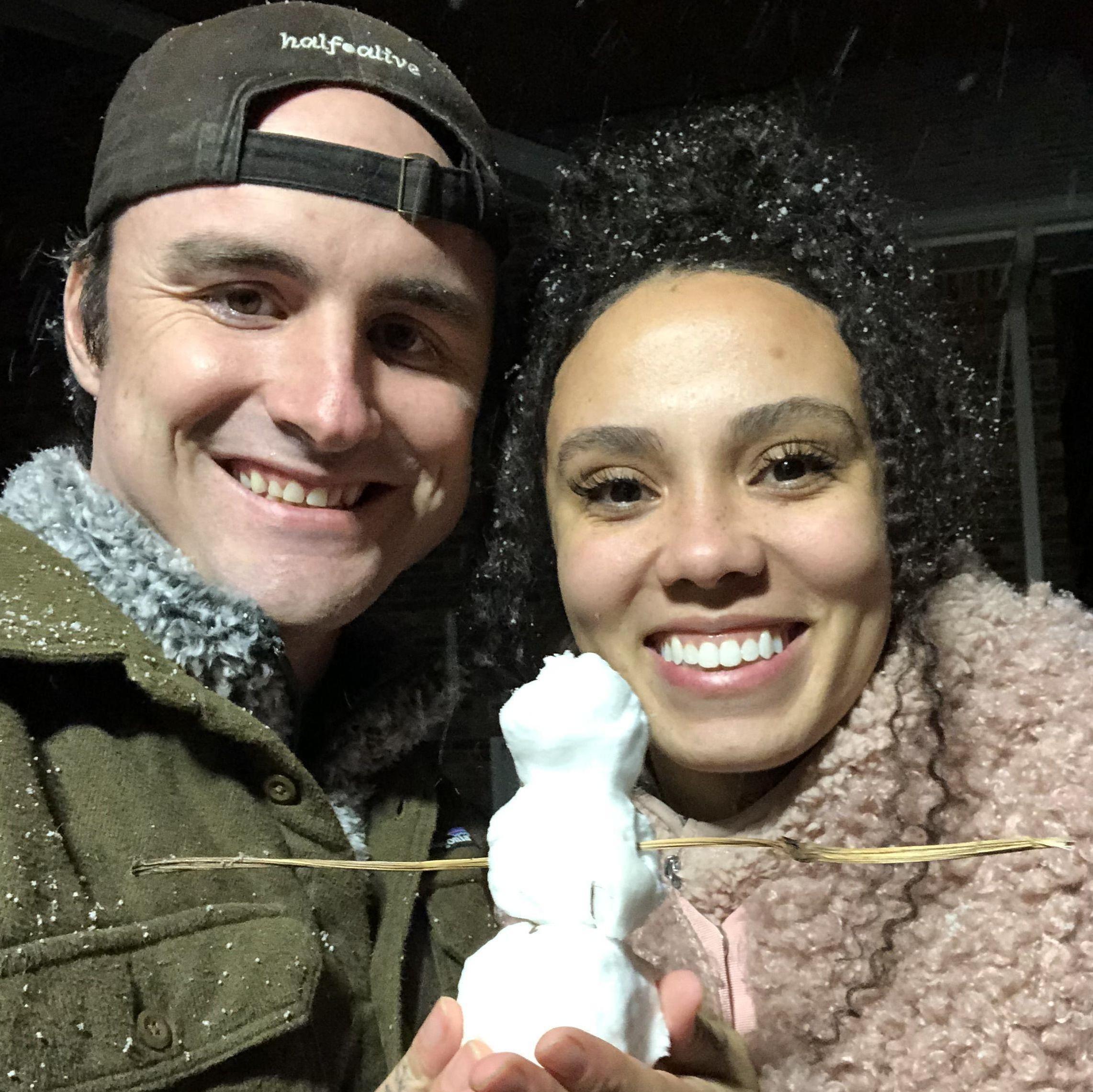 Second christmas together and it snowed enough to make a tiny snowperson.
