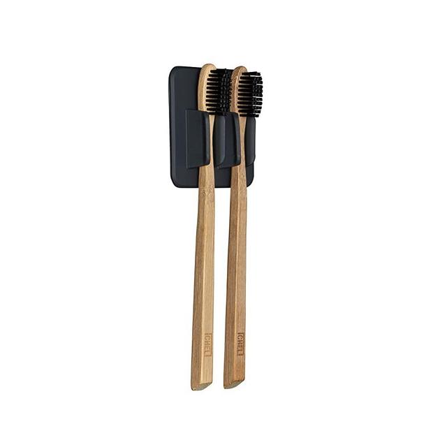 Tooletries - The George, Silicone Waterproof Toothbrush Rack- Holds Two Toothbrushes, Silicone Toiletry Organizer, Shower and Bathroom. Features Silicone Grip Technology (Charcoal)