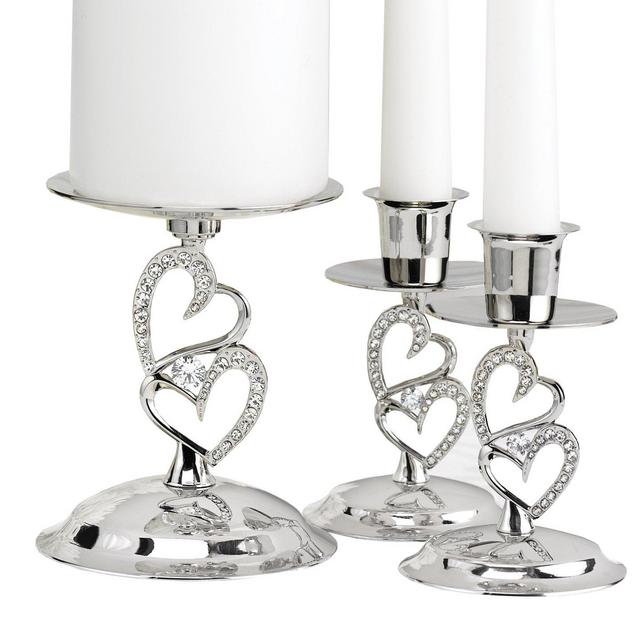 Hortense B. Hewitt Sparkling Love Set Candle Stands, 4-Inch, Nickel-Plated, 3 Count (10805)