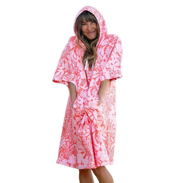 RipSkirt Hawaii Beach Cozy – Quick-Dry Changing Towel with Hood and Pocket – Lightweight, Oversized for Water Activities and Travel (Shadow Garden Coral, One Size)