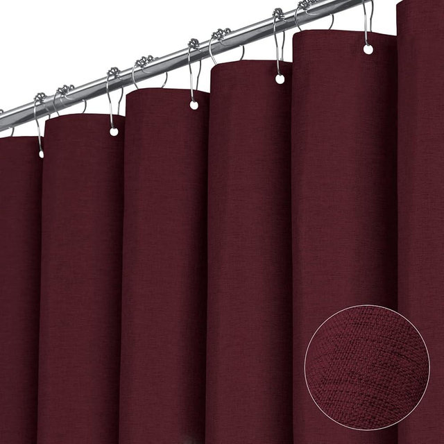 BTTN Burgundy Shower Curtain - Linen Textured Heavy Duty Waterproof Cloth Shower Curtain Set with 12 Plastic Hooks, Hotel Spa Luxury Simple Decorative Thick Fabric Shower Curtains for Bathroom - 72x72