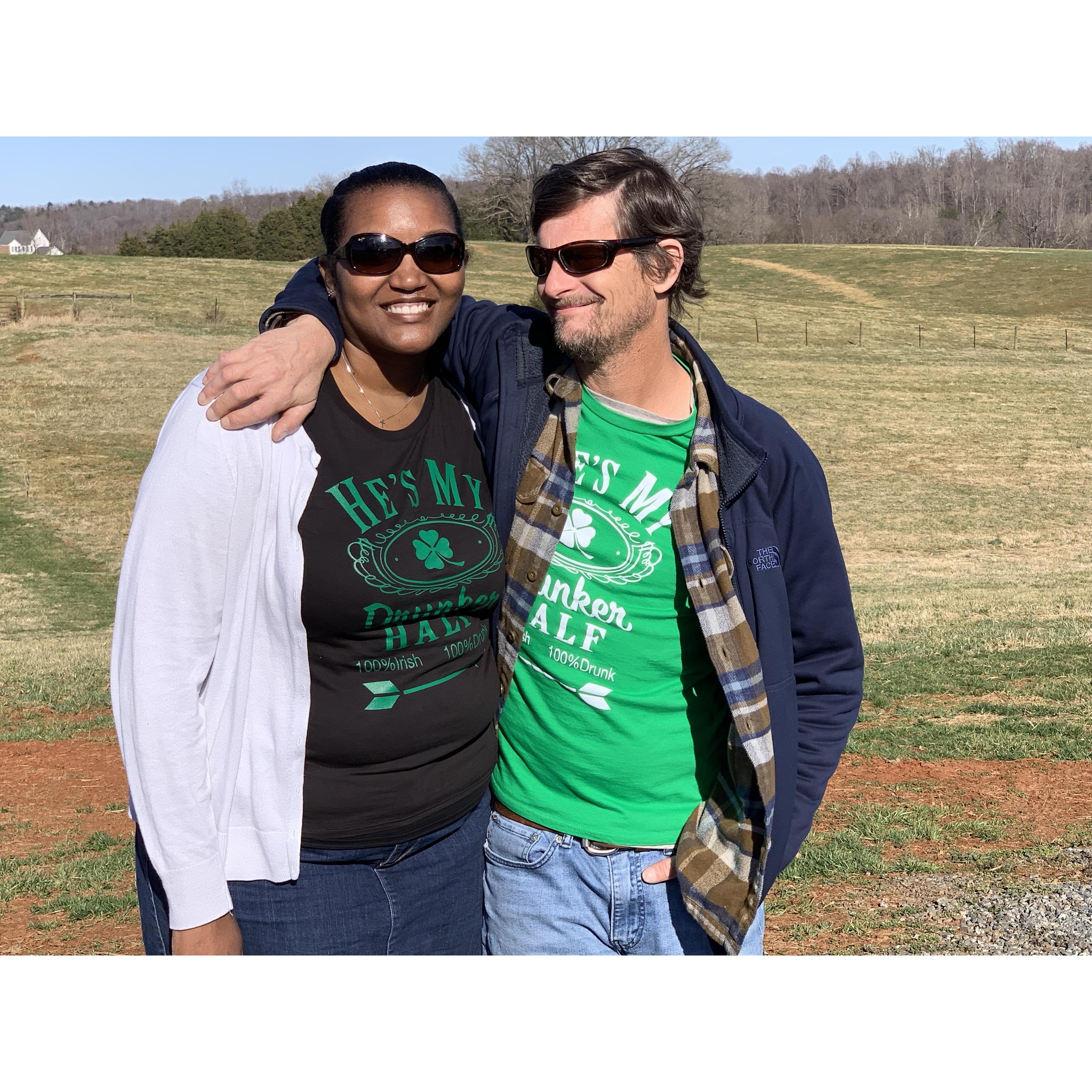 When Adrienne made Eric wear matching shirts on St. Patrick's Day. :)
