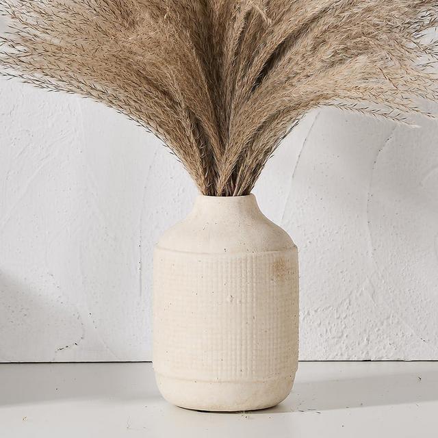 SIDUCAL Ceramic Rustic Farmhouse Vase | 7 Inch Pottery Decorative Flower Vase for Home Decor | Sand Glaze Finish Boho Vase for Table, Living Room, Bathroom Decoration, Shelf Decor, Mantel, White