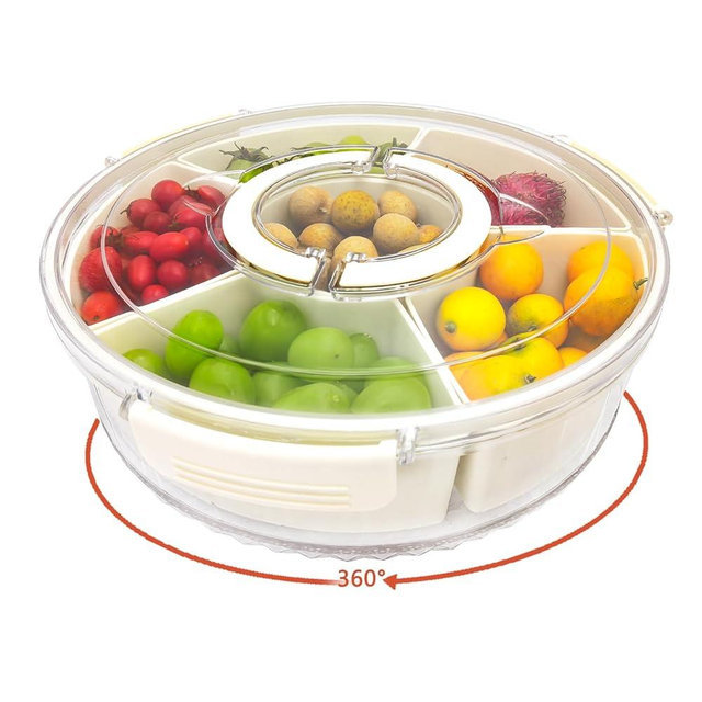 manaraha Snackle Box Container with Lid and Handle,Rotating Snack Spinner, Fridge Organizer and Deli Containers,Kids and Adults Snack Boxes,Spice Tray, Fruit Platter for Party and Picnic (12" L)