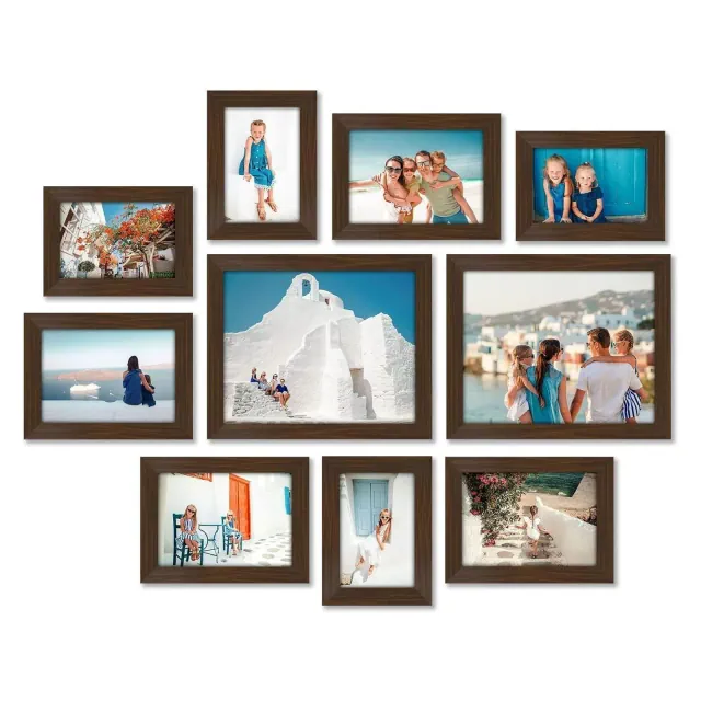 Americanflat 10-Piece Walnut Picture Frame Set | Includes Sizes 8x10, 5x7, and 4x6. Shatter-Resistant Glass. Hanging Hardware Included!