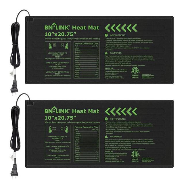 BN-LINK Durable Seedling Heat Mat Warm Hydroponic Heating Pad Waterproof 10" x 20.75" - 2 Pack for Seed Starting Greenhouse and Germination