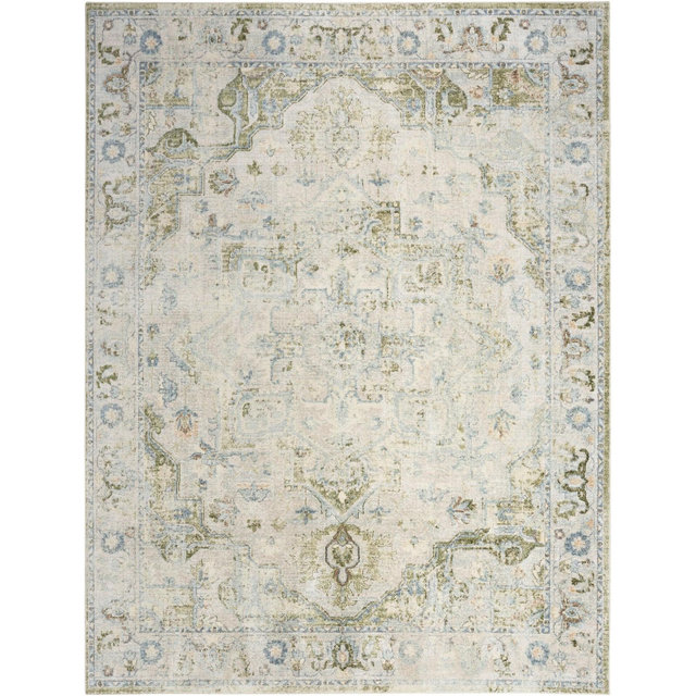 Nourison Washable Astra Vintage Medallion Indoor Flatweave Area Rug Blue Green 9' x 12'