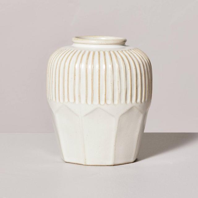 5" Multi-Faceted Ceramic Bud Vase Cream - Hearth & Hand™ with Magnolia