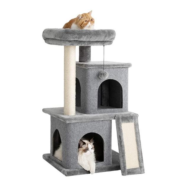 Le sure Cat Tree for Indoor Cats - Multi-Level 34 inches Pet Kitty Play House with Scratching Posts and Platform - Stable Cat Tower Condos, Grey