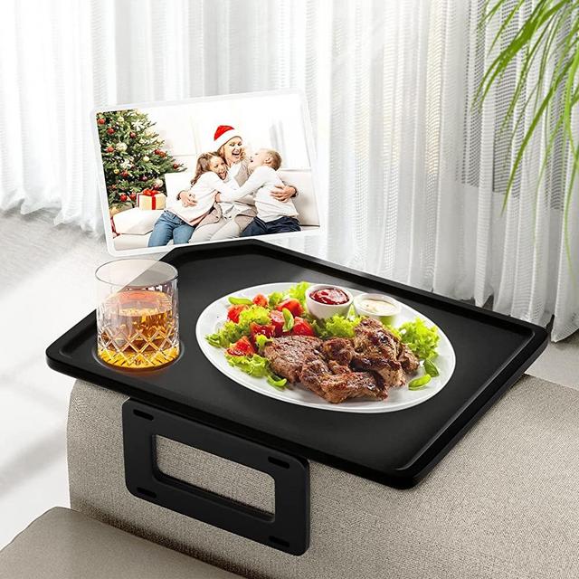 Couch Arm Tray Table Sofa Arm Clip Table,Armrest Tray Table Suitable for Home Drinks/Fast Food/Fruit Etc, Large Size Multi-Function Table Couch Arm Table Black