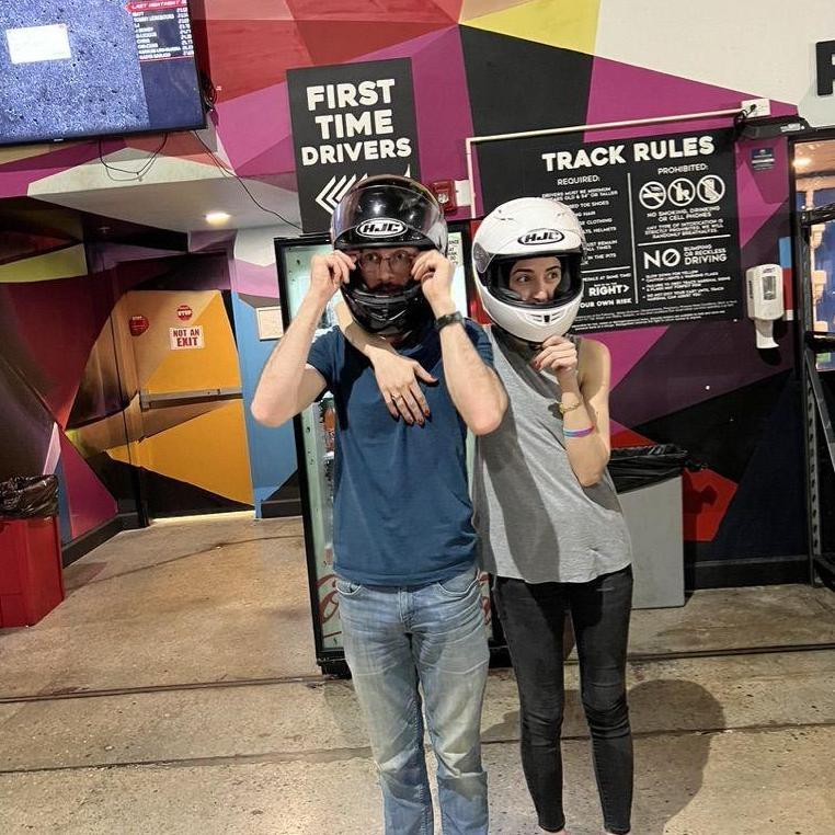 At the go cart track