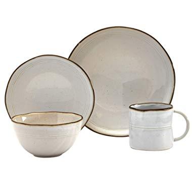 Tabletops Gallery Fashion Dinnerware Collection- Stoneware Dishes Service for 4 Dinner Salad Appetizer Dessert Plate Bowls, 16 Piece Geneva Dinnerware Set