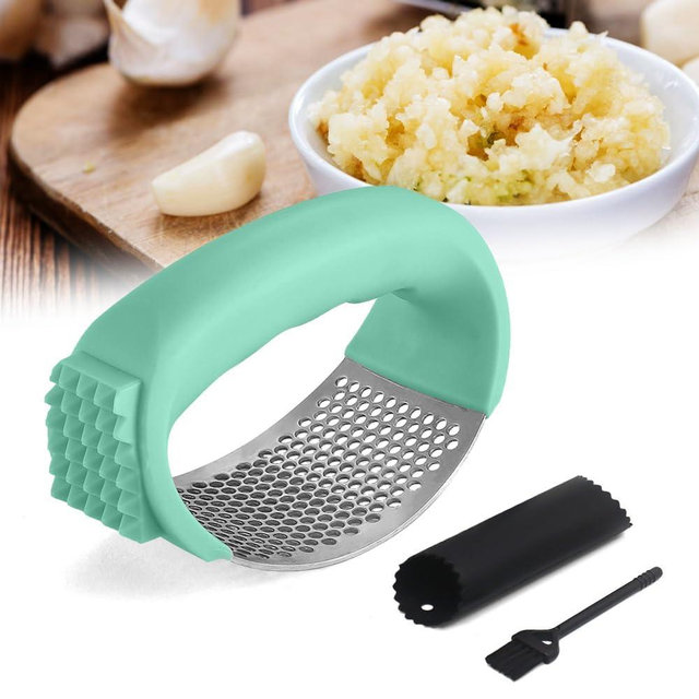 2025 New Upgraded Garlic Press Rocker, Stainless Steel Garlic Press, Garlic Crusher with Peeler and Cleaning Brush, Garlic Chopper for Crush Garlic Kitchen Gadgets, Kitchen Tools (Green)