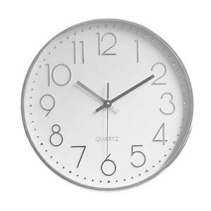 Foxtop Modern Silent Non-Ticking Wall Clock Battery Operated, Silver Wall Clock for Office Home Living Room (12 inch, Arabic Numeral, Plastic Frame, Glass Cover)