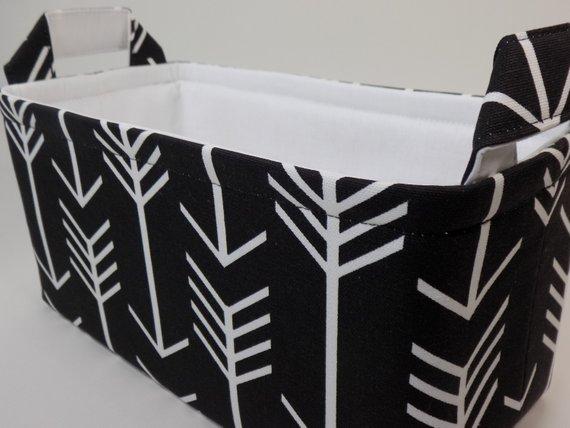 LG Long Diaper Caddy-Toy Bins 12"x5"x 6"(choose Basket/Lining color)Baby Gift-Fabric Storage Organizer"White Arrow on Black"