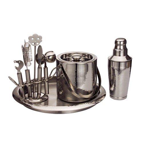 Nine Piece Hammered Finish Steel Bar Set by Godinger