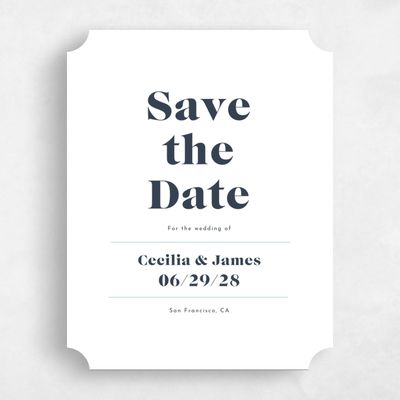 White Ticket Wedding Save the Date - Henrietta Type