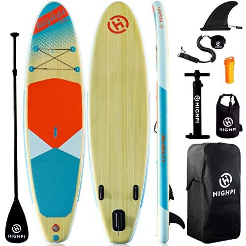 Highpi Inflatable Stand Up Paddle Board 11'x33''x6''W Premium SUP Accessories & Backpack, Wide Stance, Surf Control, Non-Slip Deck, Leash, Paddle and Pump, Standing Boat for Youth & Adult