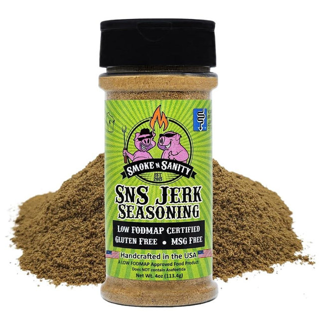 Smoke n Sanity SnS Jerk Seasoning - Certified Low FODMAP Seasoning - Gluten Free - Certified Kosher - Dairy Free for Low FODMAP Foods (4.0 oz Shaker)