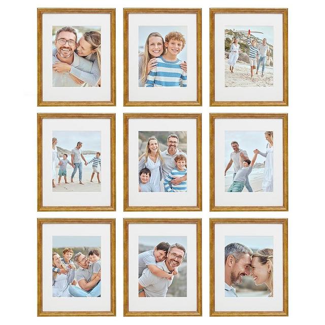 Sheffield Home 9 Piece Gallery Wall Frame Set, 11x14 Inch, Matted to 8x10 Inch, Beaded Antique Bronze