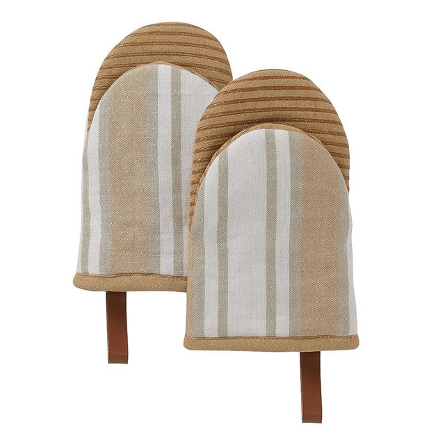 Folkulture Mini Oven Mitts Heat Resistant 5" x8", Set of 2 Short Oven Mitts with Hanging Loop, 100% Cotton Oven Gloves or Kitchen Mittens, Small Oven Mitt Set or Silicone Oven Mits (Cuban Beige)
