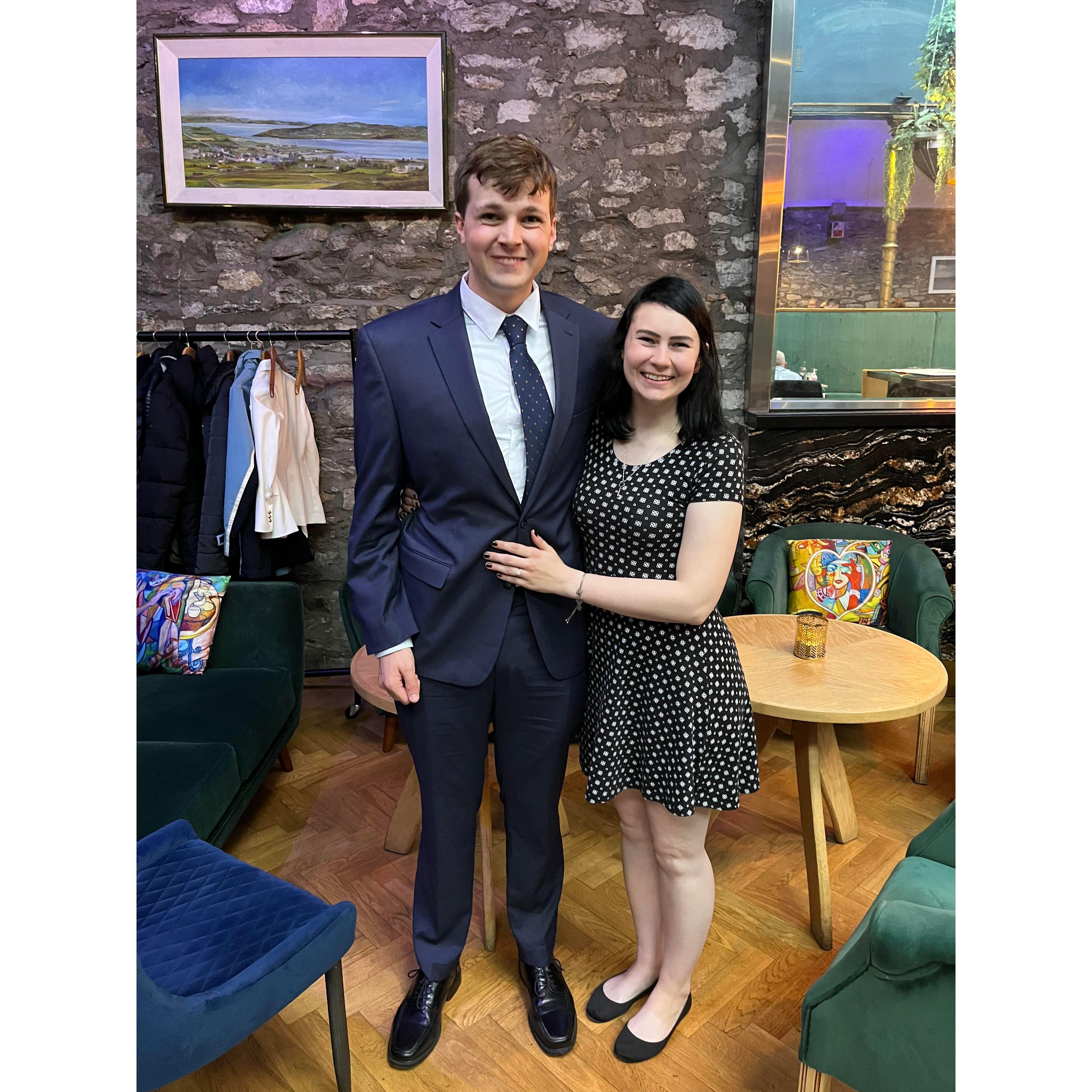 Our engagement dinner in Cork, Ireland, May 2023