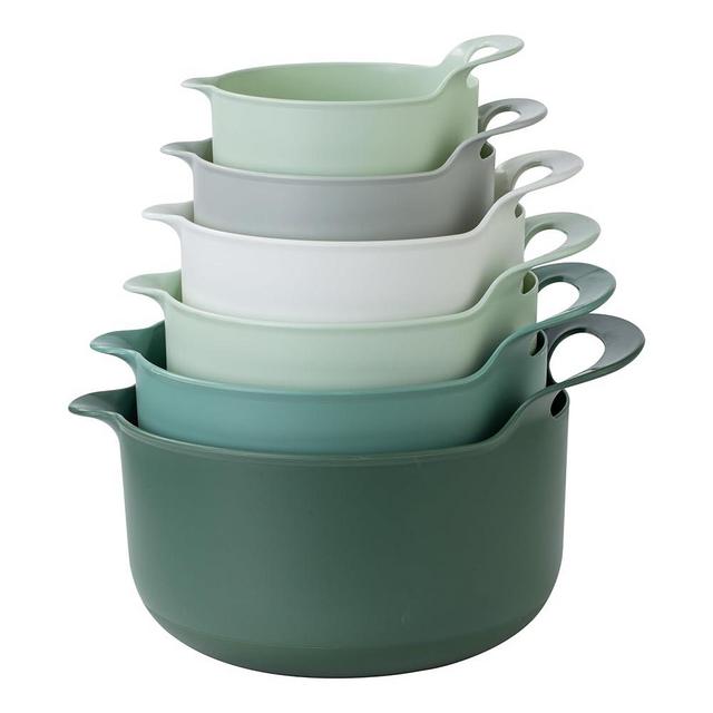 COOK WITH COLOR Non-Slip Mixing Bowls - 6 Piece Nesting Plastic Mixing Bowl Set with Pour Spouts and Handles-Measurement Markings (Sage)